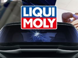 Mit dem professionellen Scheibenservice als LIQUI MOLY-Scheibenprofi Geld verdienen Liqui Moly Logo mit Steinschlagauto im Hintergrund